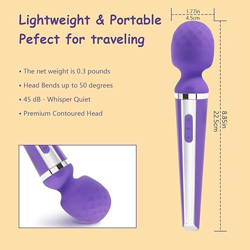 Miniatura 2 de Masajeador personal para mujeres y hombres  Varita de mano inalámbrica y potente  8 velocidades, 20 patrones vibratorios recargable por USB, cuerpo,