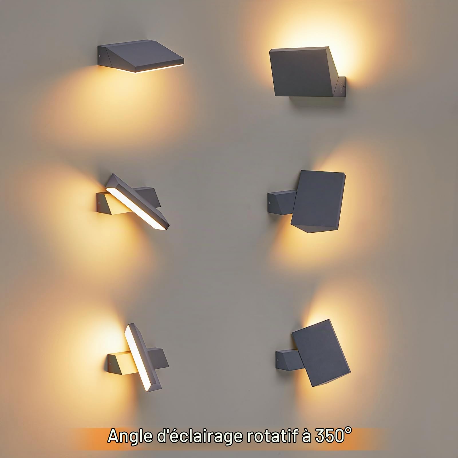 Applique Murale Exterieur LED - Moderne Luminaire Extérieur IP65 Étanche Lampe Lumière Mural Exterieure, 2700K Réglable Éclairage Murale d'Extérieur Aluminium Blanc Chaud, Anthracite Gris