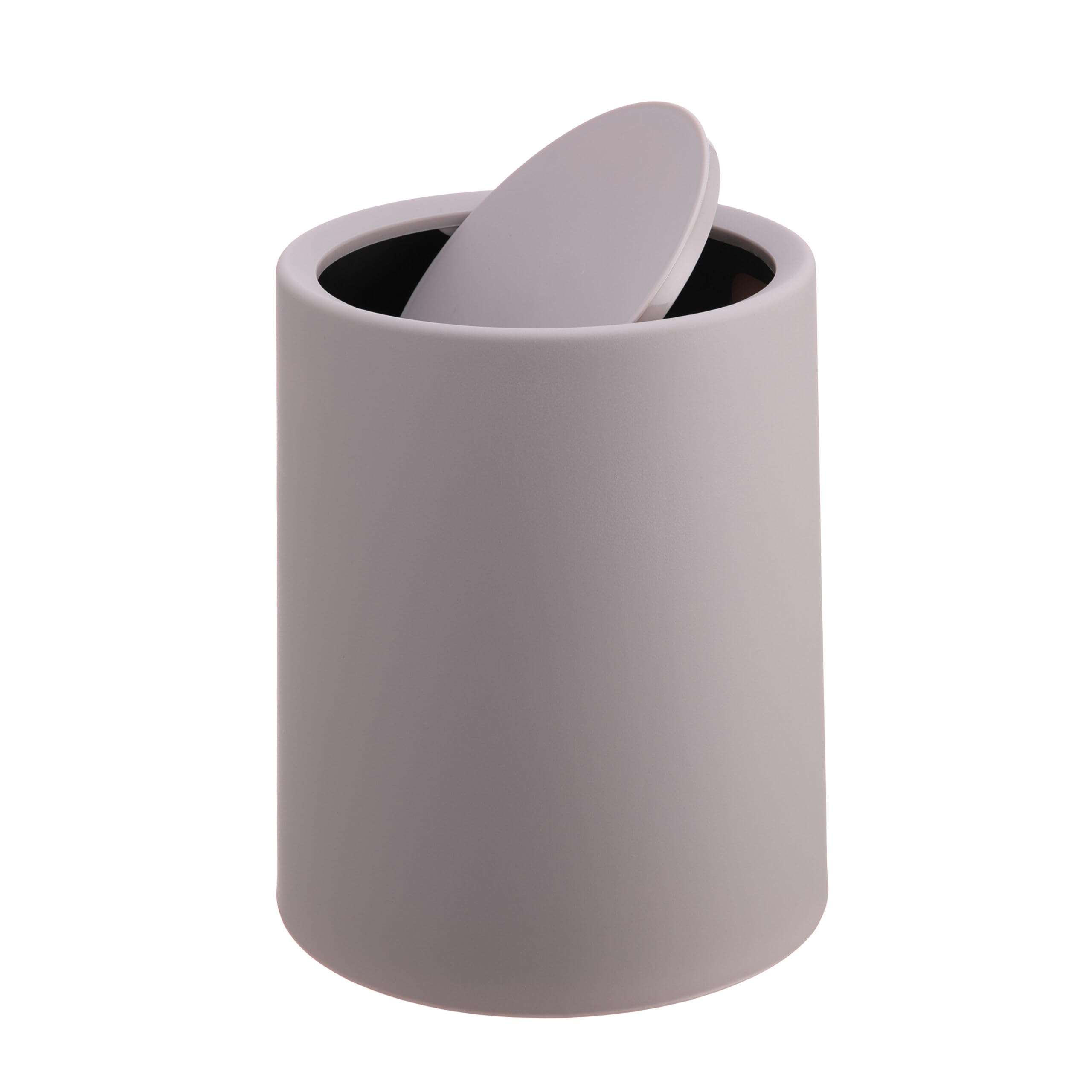 Relaxdays Cosmetic Bin 6L with Swing Lid, Inner Bin, Matte Plastic, Round, Beige 26x20x20 cm