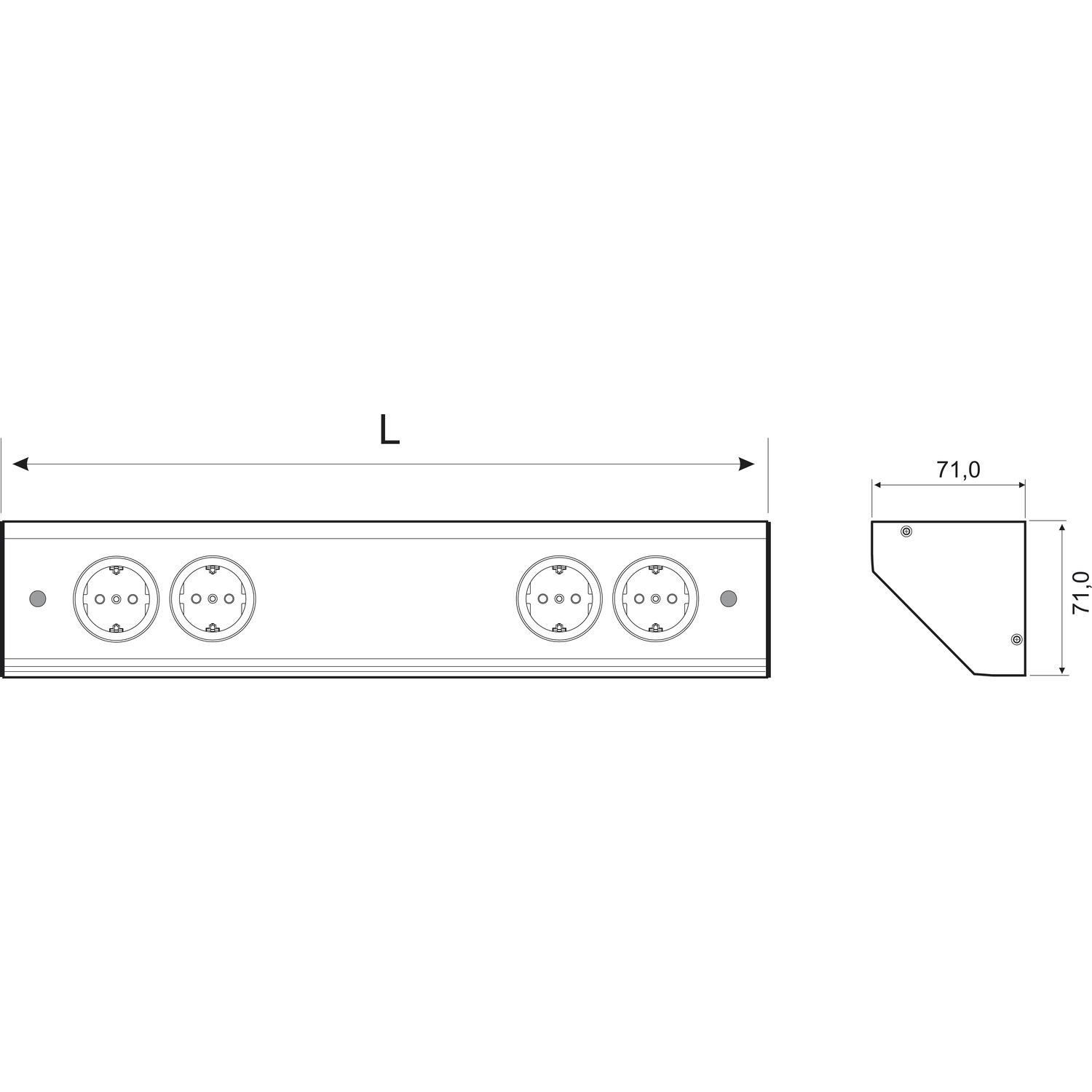 WIPO 13940262200 Steckdosenleiste Corner Compact 230 V, max.3500 Watt, L 260 mm, Edelstahl Effekt