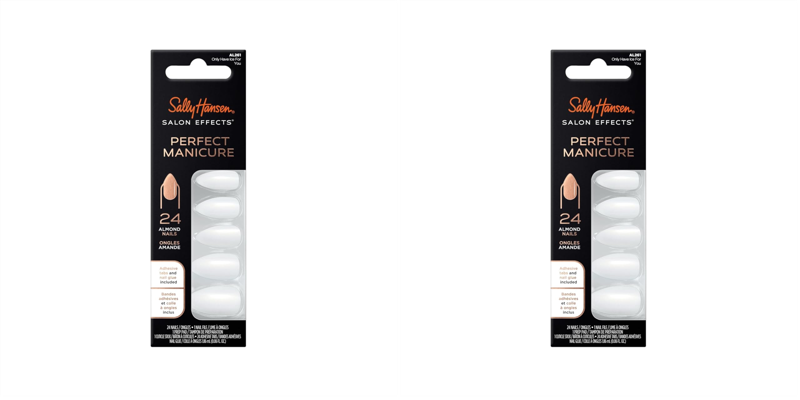 Sally Hansen Salon Effects® Perfect Manicure, Only Have Ice For You, Press On Nails, Almond Shaped, Non-Damaging Adhesive Tabs, File, and Alcohol Pad Included (Pack of 2)