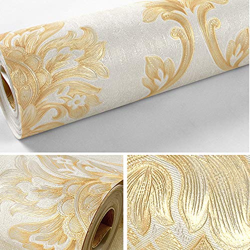 Retro Simplicity 3D Fine Embossed PVC Wallpaper European Damasks Bedroom Living Room TV Background Wall Shop Decoration Clothing Store Studio Coffee Shop Hotel 1.73'W x 32.8'L Non-Pasted (Beige) - Image 2