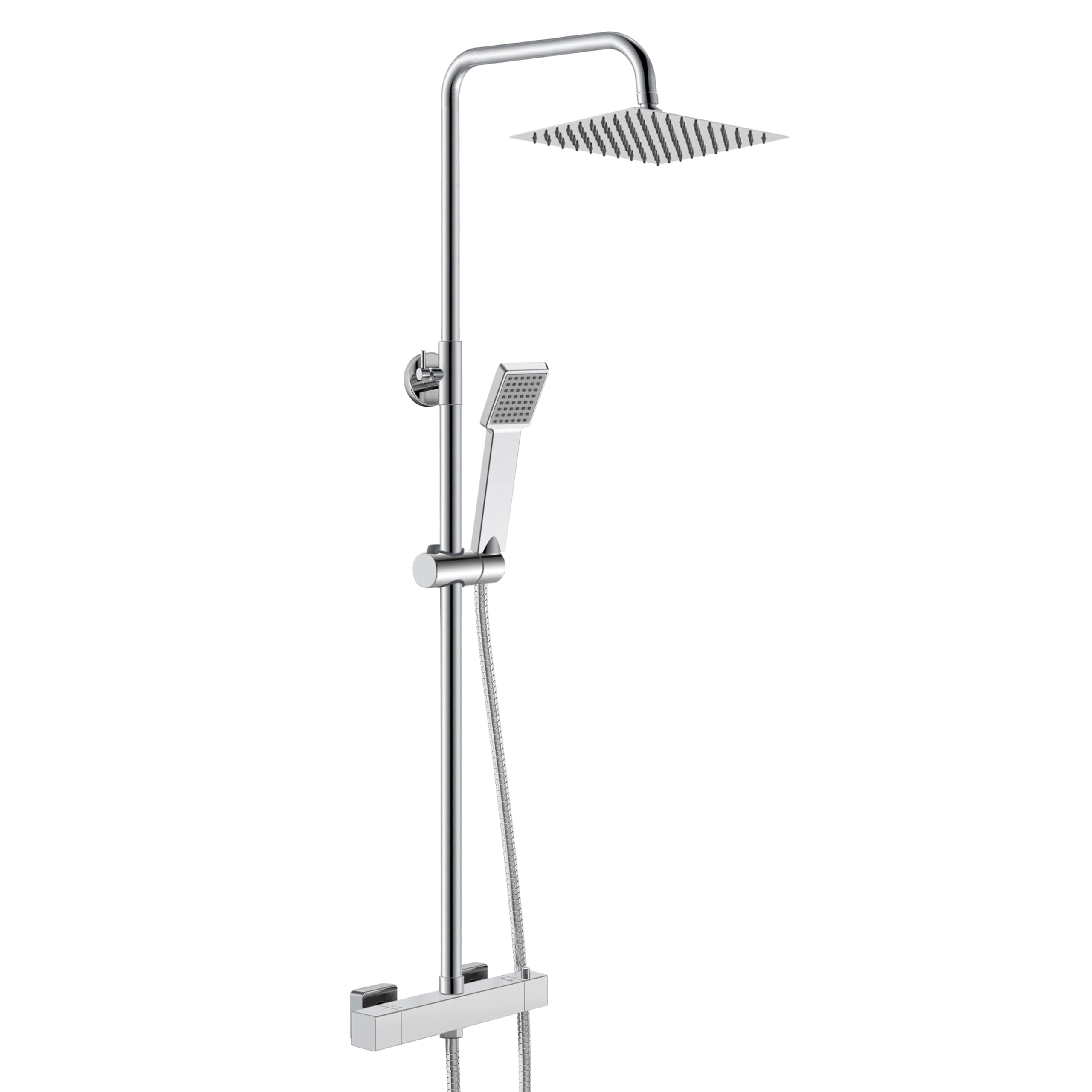 AICA Ensemble de colonne de douche thermostatique pour salle de bain, robinet de douche thermostatique, douche de tête carrée, chromé, hauteur réglable 715 mm-1205 mm (style2)