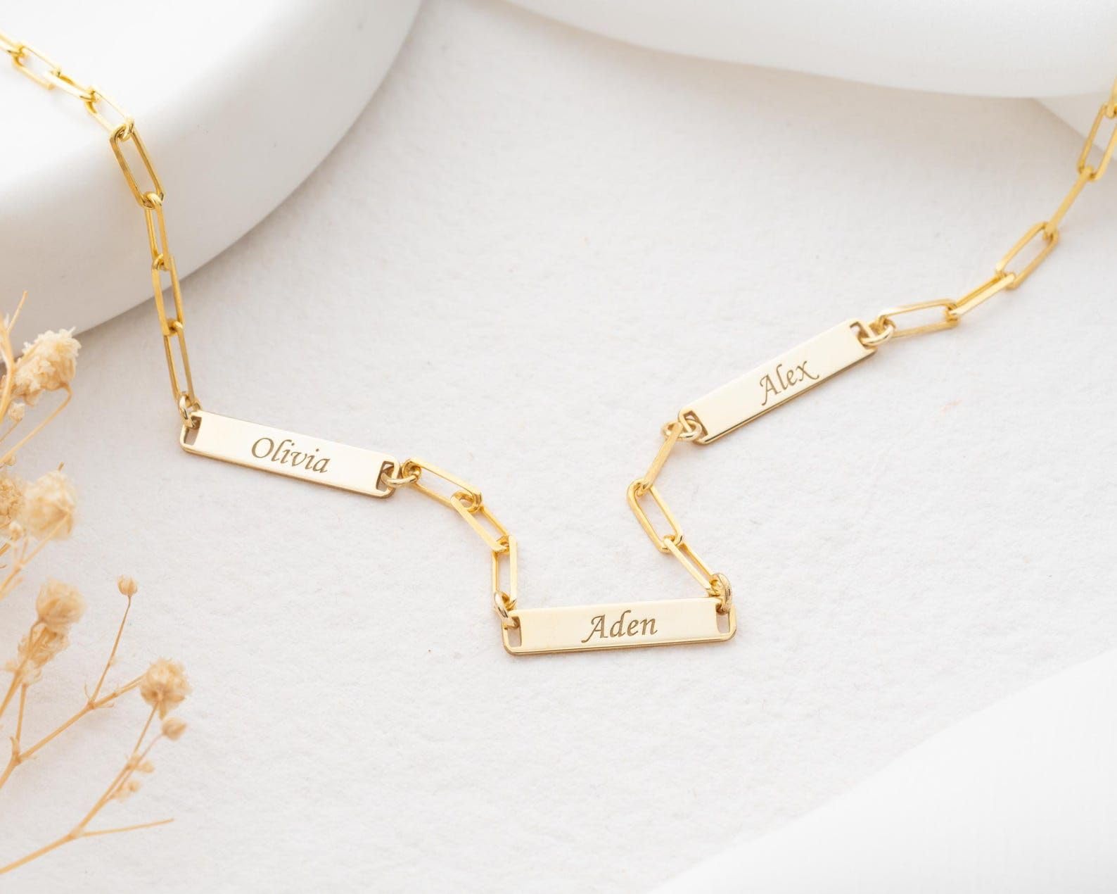Delicado oro cadena de eslabones, para mujeres Día de la Madre Idea nombre barra grabado joya