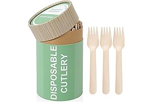 Eco-Friendly Wooden Cutlery: (100 Count) Disposable Forks Set Alternative to Plastic