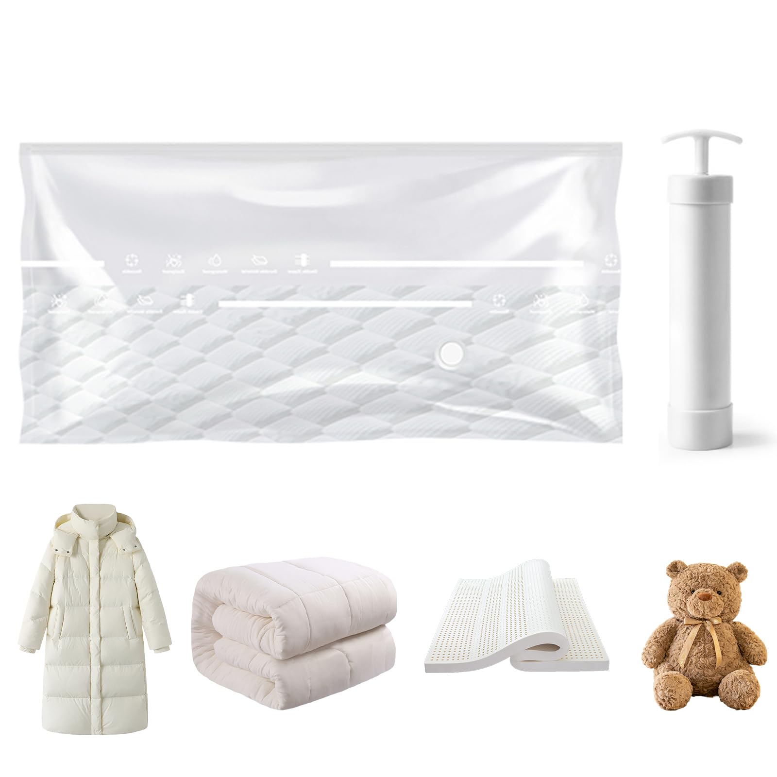Torba próżniowa Materac 220 x 100 cm, przezroczysta próżniowa odzież z pompką próżniową, wielokrotnego użytku torba na materac nadaje się na kołdry, koce, przeprowadzki, podróże