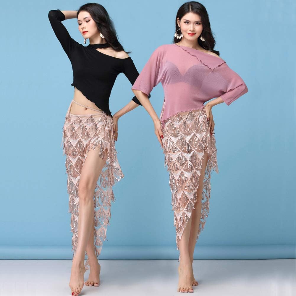 MUNAFIE Hip Scarf for Belly Dance Folk Dance Halloween Costume Tribal Dance Skirt with Sequin Tassel - Image 8