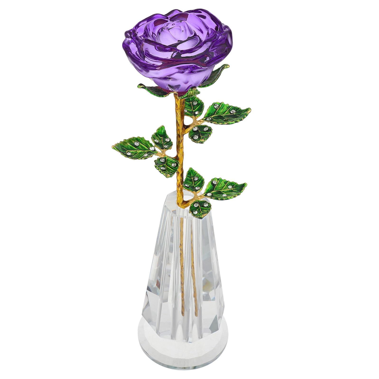 SHINEOFI Estatua de Flor de Cristal Morada con Tallo Dorado y Jarrón Figura Decorativa Coleccionable para Bodas Centro de Mesa y Obsequio Romántico de Aniversario