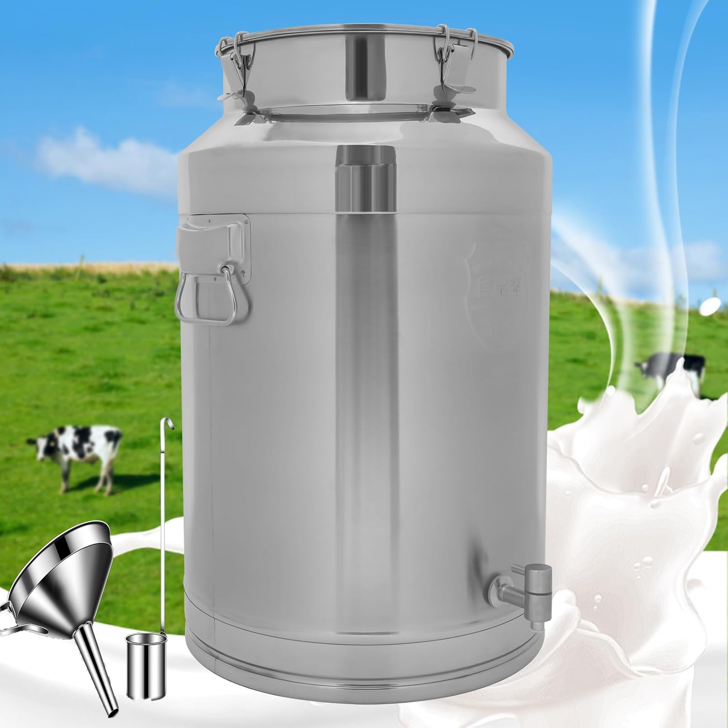 HEFJIAYCIQ 201 Stainless Steel Milk Can with Spigot, Insulated Beverage Dispenser with Sealed Lid, Food Jars for Home, Farm, Kitchen Storage,Silver,18L/4.7Gallon