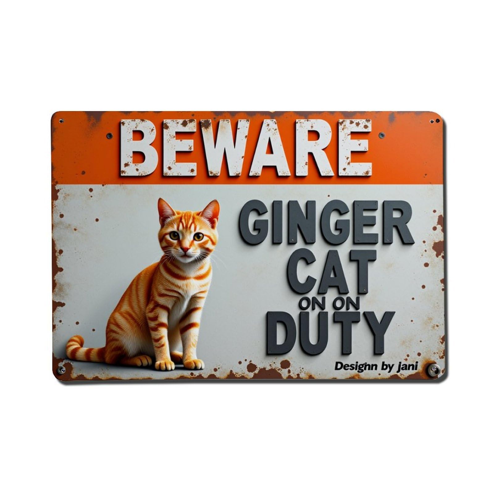 Beware Ginger Cat On Duty Vintage Tin Sign Retro Metal Wall Decor Metal Poster, Home Bar Garage Farmhouse Cafe Wall Art Decoration 8x12Inches
