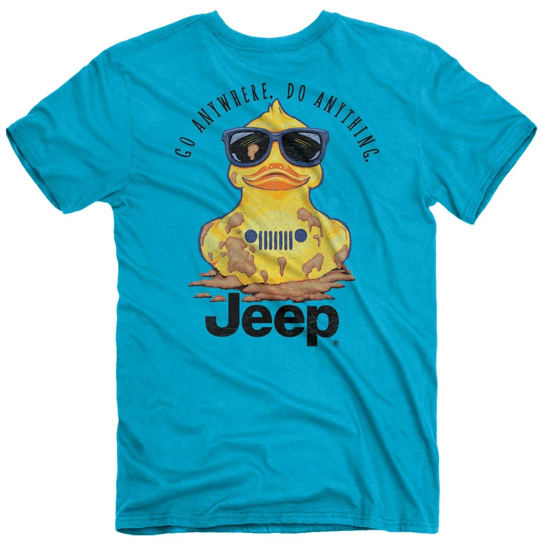 JeepMuddy Duck Men's Short Sleeve T-Shirt, Blue | Mudding, Duck Design | 50% Cotton / 50% Polyester, Heather Caribbean Blue