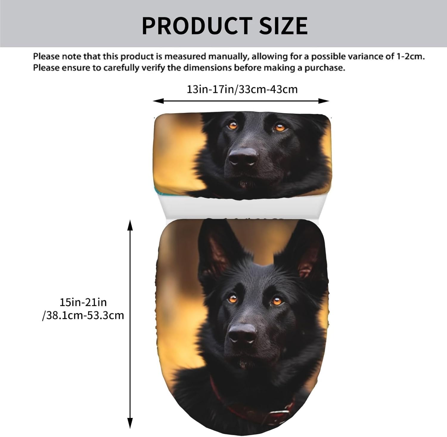 Black German Shepherd Dog Toilet Lid Covers Set of 2, Super Soft Washable Toilet Cover Tank Covers with Elastic Edges Universal Fit for Home Toilet Seat Covers for Bathroom Accessories Decor image 2