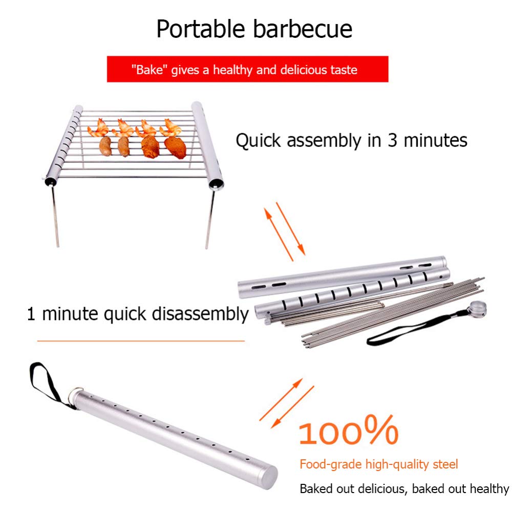 Barbecue Grill Carbone Portatile, Barbecue Grill Pieghevole in Acciaio Inox per 3-5 Persone, Utensile Barbecue BBQ Pieghevole per Cucina All'aperto, Picnic, Campeggio