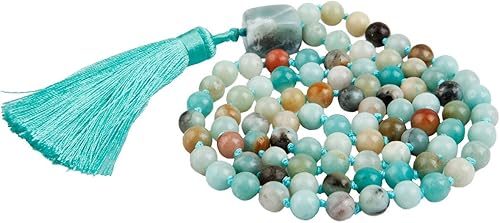 Rockcloud Tibetan Mala Pulsera Collar Oración Budista Meditación Cristales Curativos Cuentas anudadas a mano con borla