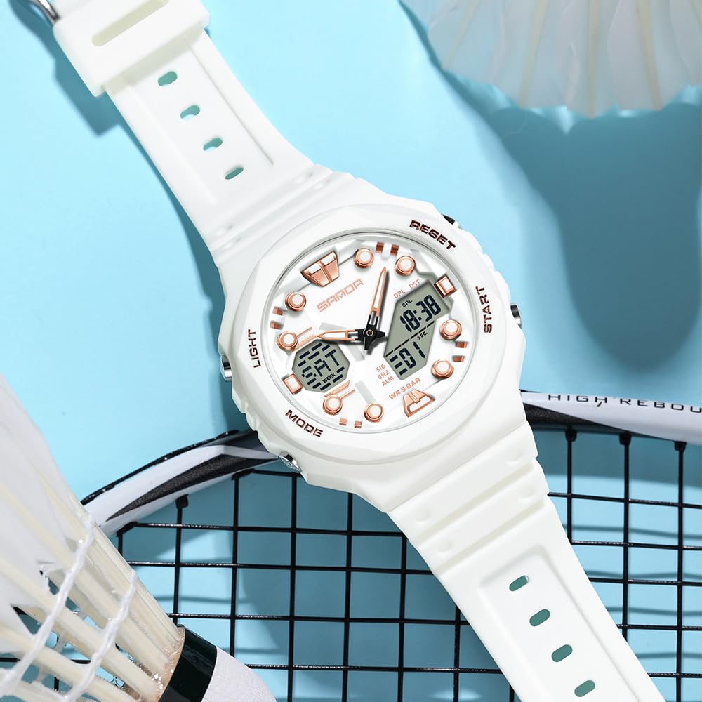 Gosasa Montre de sport numérique unisexe étanche 5ATM avec chronomètre, alarme, rétroéclairage LED, bracelet transparent, style militaire pour homme et femme