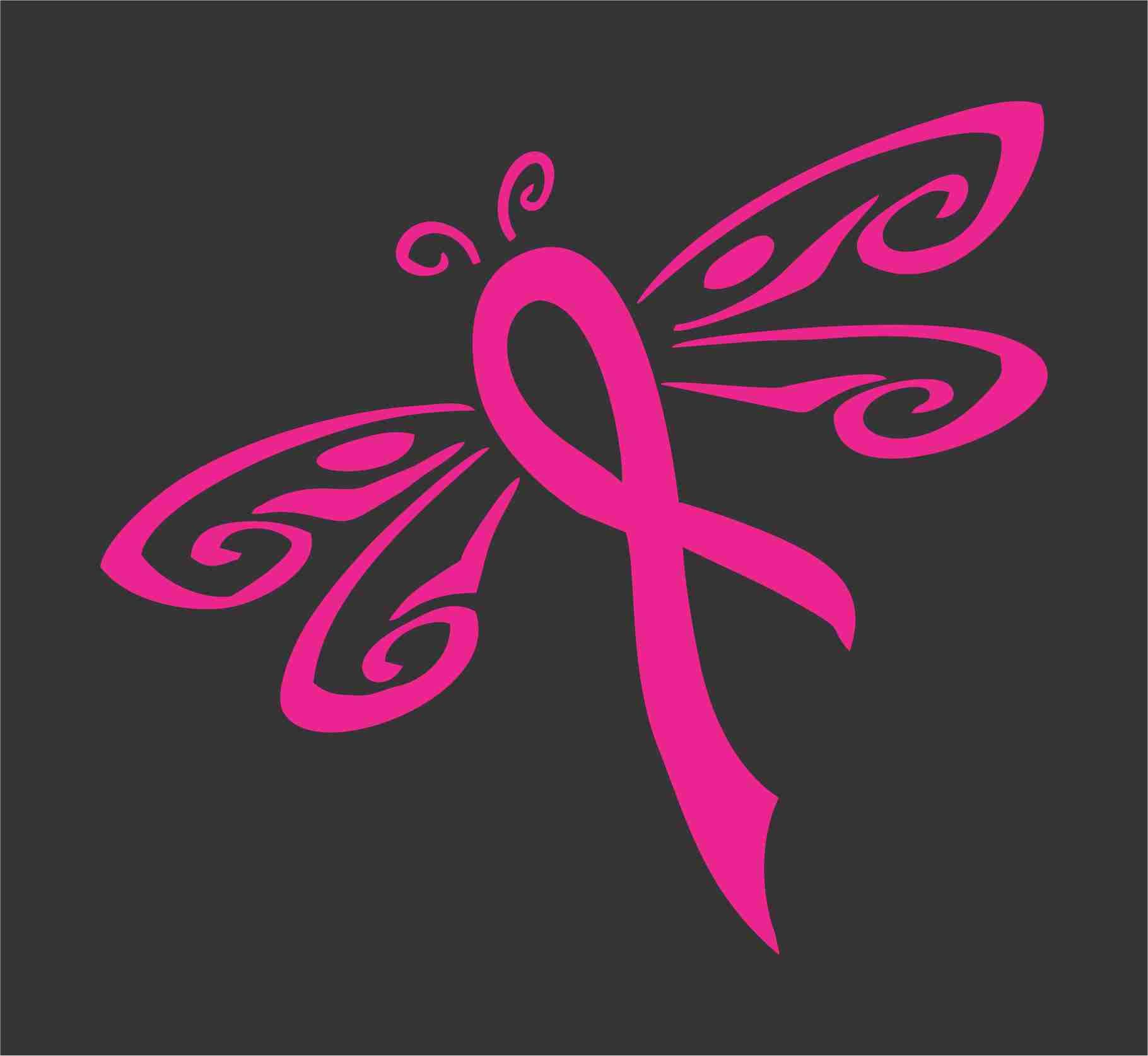 Cancer Ribbon Dragonfly Awareness - Die Cut Vinyl Window Decal/Sticker for Car/Truck (Pink)