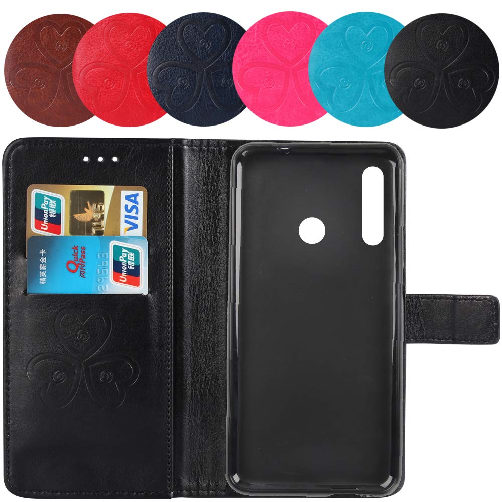 TienJueShi Nero Premium Retro Stand Portafoglio TPU Silicone Caso per
