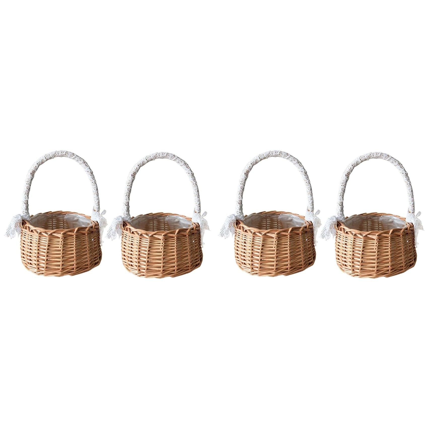 Vjsujehgy 4PCS Woven Storage Basket with Handle,Wedding Flower Girl Baskets,Wicker Rattan Flower Baskets for Home Garden Decor