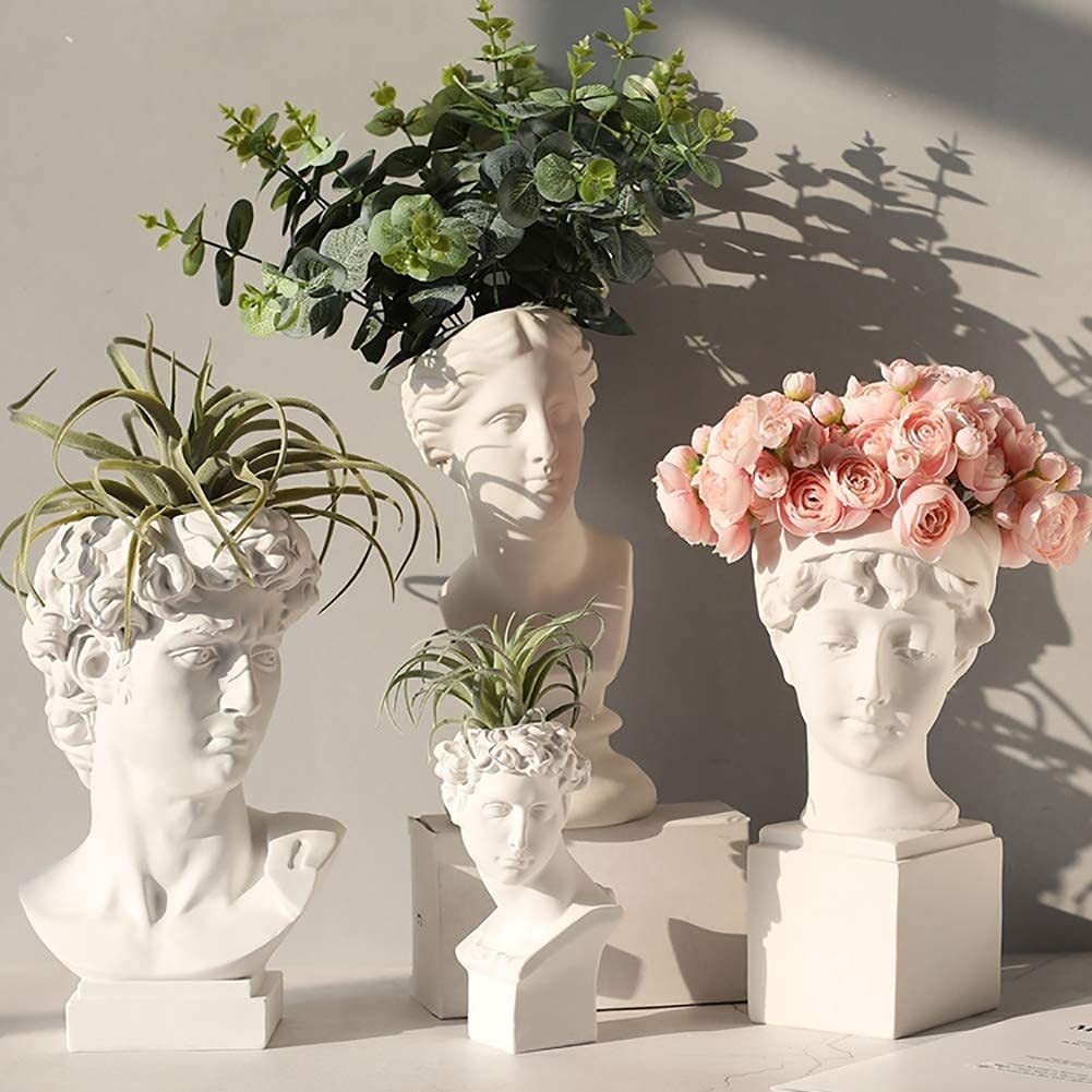Pot De Fleurs En Résine Tête Grecque Romaine – Statue Urne 18 X 28 Cm – Décoration Artistique Intérieur/extérieur – Style Nordique Rétro