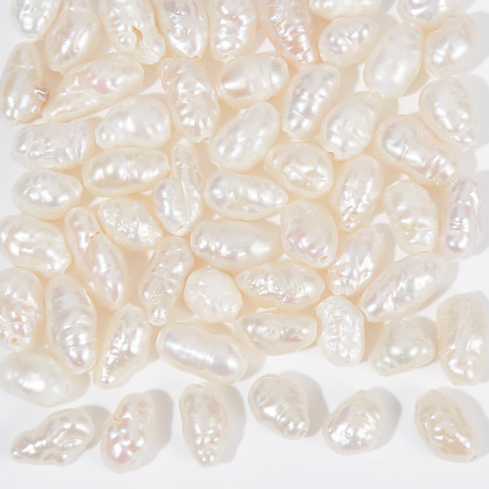 NBEADS 1 Filo di Perle di Conchiglia Naturale, Perle di Perle d'Acqua Dolce Naturali A Goccia per Artigianato Fai da Te Che Fanno Gioielli Bracciali Collane Orecchini, Tondo, Beige