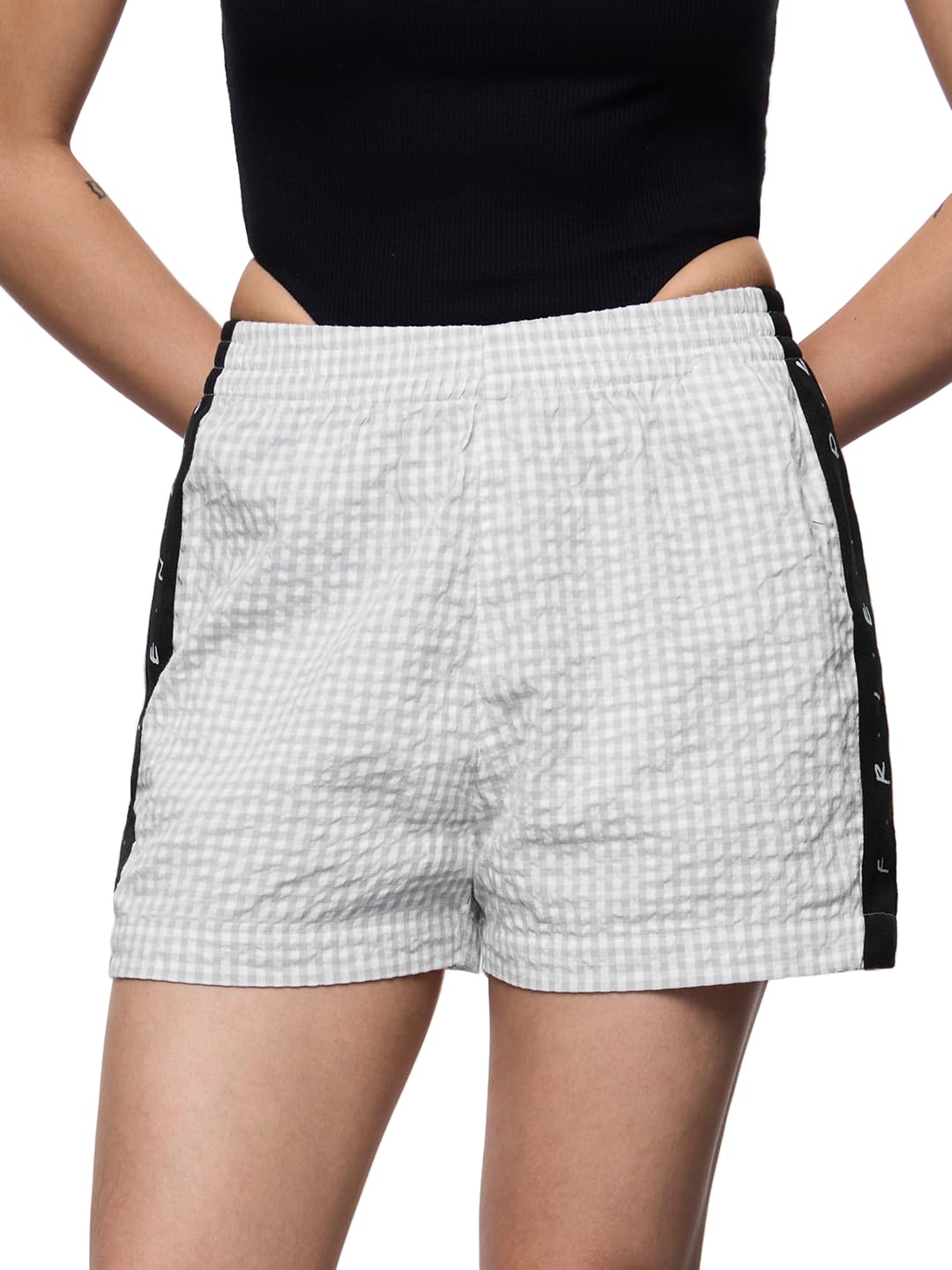 the souled store Friends: Legendary Women Elastic Waistband Grey and White Gingham Checked Cotton Blend Regular Fit Lightweight Everyday Lounge Boxer Shorts-picture-10