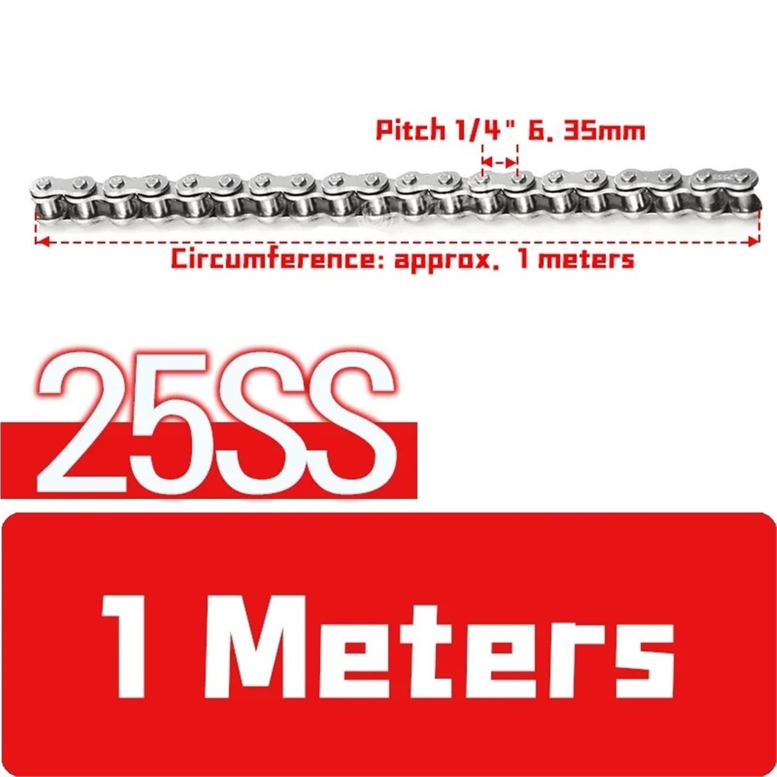 Rollenkette Aus Kohlenstoffstahl #25 04C-1 Rollenkette 25H 304 Edelstahl Teilung 1/4 Zoll 6,35 mm Industriegetriebe einreihige Kettenlänge 1/1,5/5 Meter(04C-1(1M))