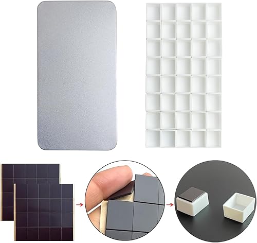 Miniatura 2 de Paleta de acuarela para pintura con 40 piezas de plástico blanco vacío para acuarela media cacerola con cuadrados magnéticos, paleta de pintura para