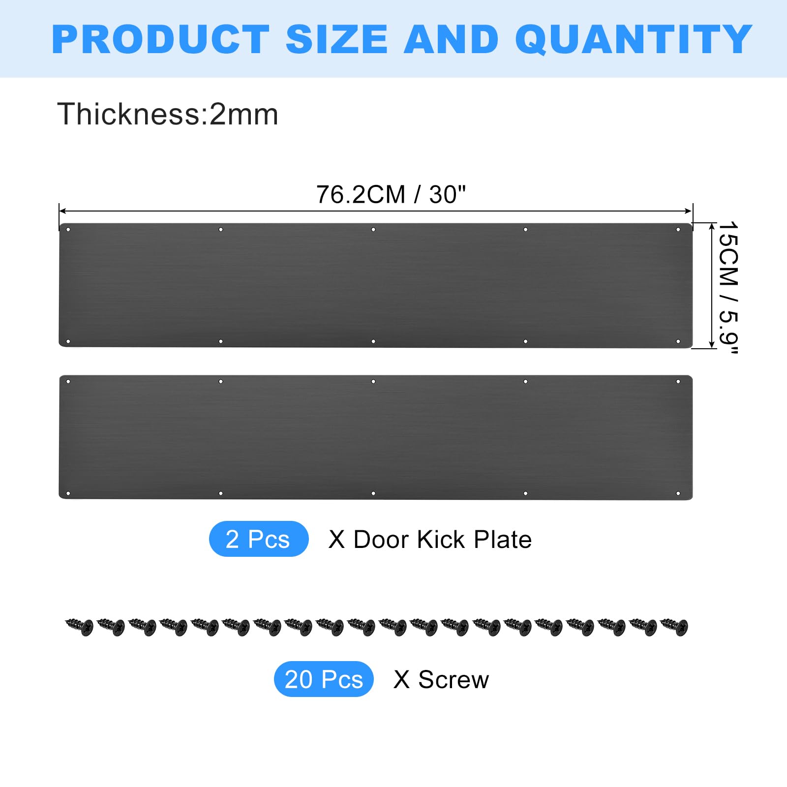 sourcing map 2 placas de puerta de aluminio de 15,2 x 76,2 cm de grosor, para puerta delantera exterior o puerta trasera, color negro