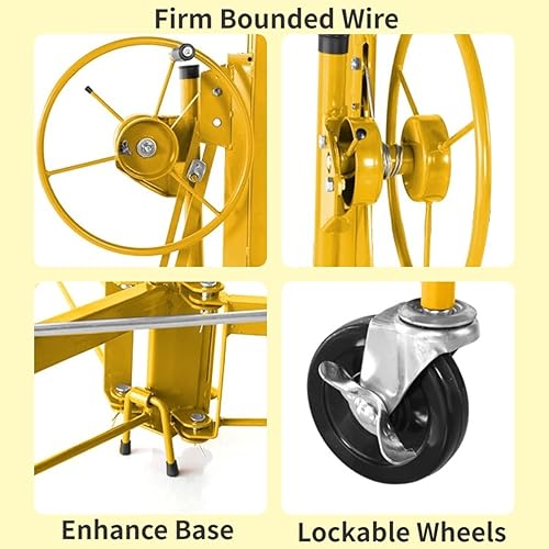 Miniatura 7 de Voohek YC810 Polipasto de panel de elevación para paneles de yeso, elevador de gato de hoja para decoración de techo, ruedas giratorias con bloqueo,