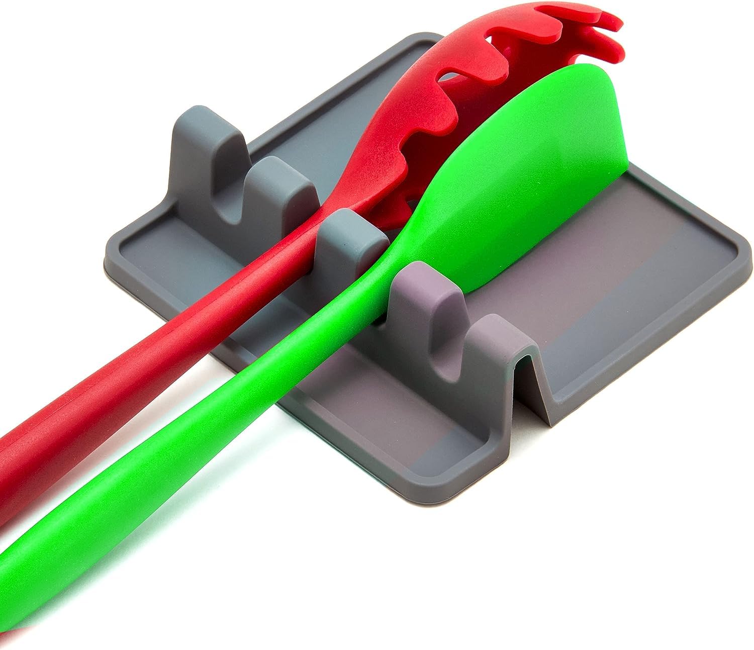 Nice Day Silicone Utensil Rest With Drip Pad for Multiple Utensils - BPA-Free, Heat-Resistant Spoon Rest & Spoon Holder for Stove Top - Kitchen Utensil Holder for Ladles & Tongs - Gray