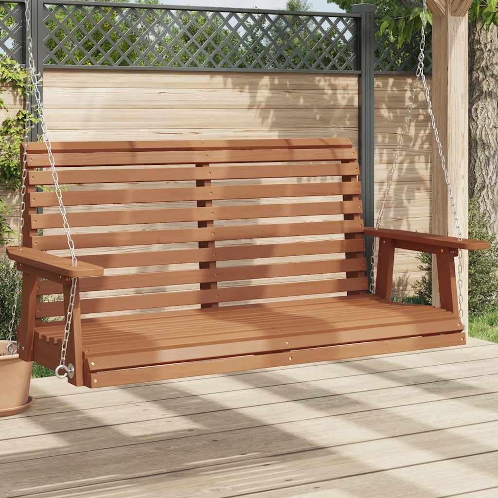 Hollywoodschaukel Gartenschaukel aus massivem Tannenholz mit Metallketten Braun 122,5x63x56 cm verstellbar für Garten Terrasse Veranda mit ergonomischem Schaukelsitz und wetterbeständigem