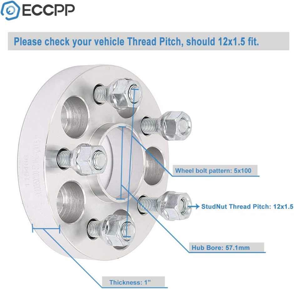 Amazon Com Eccpp 2x 1 Inch 5 Lug Hub Centric Wheel Spacers 5x100mm To 5x100mm 57 1mm 12x1 5 Studs Fits For Chevrolet Celebrity Beretta Cavalier Automotive