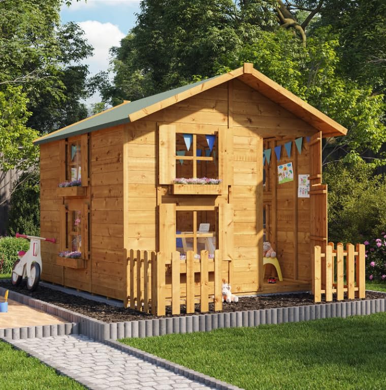 BillyOh Kids Playhouse Wooden Play House Wendy House Garden Outdoor Boys Girls Kids Toys Peardrop Extra (6x7 with Fence)