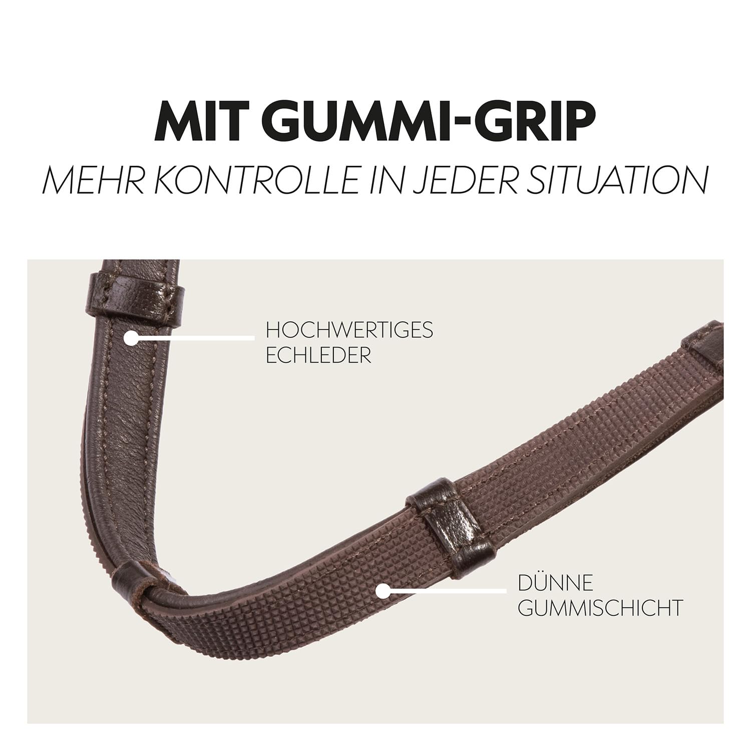 SUNRIDE riendas de Seguridad para Caballo (NoPanic) con Cierre magnético – Sistema MagneticForce – Goma con topes – Cuero auténtico Hecho a Mano – Antideslizantes y Resistentes (marrón, Full)
