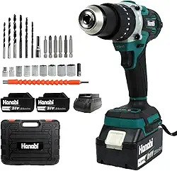 Hanabi Parafusadeira e Furadeira Motor Brushless com Impacto 21V Sem Fio 80N.m, 1700 RPM com LED Kit Parafusadeira Eletrica Com 2 Baterias de 4,0Ah 13mm