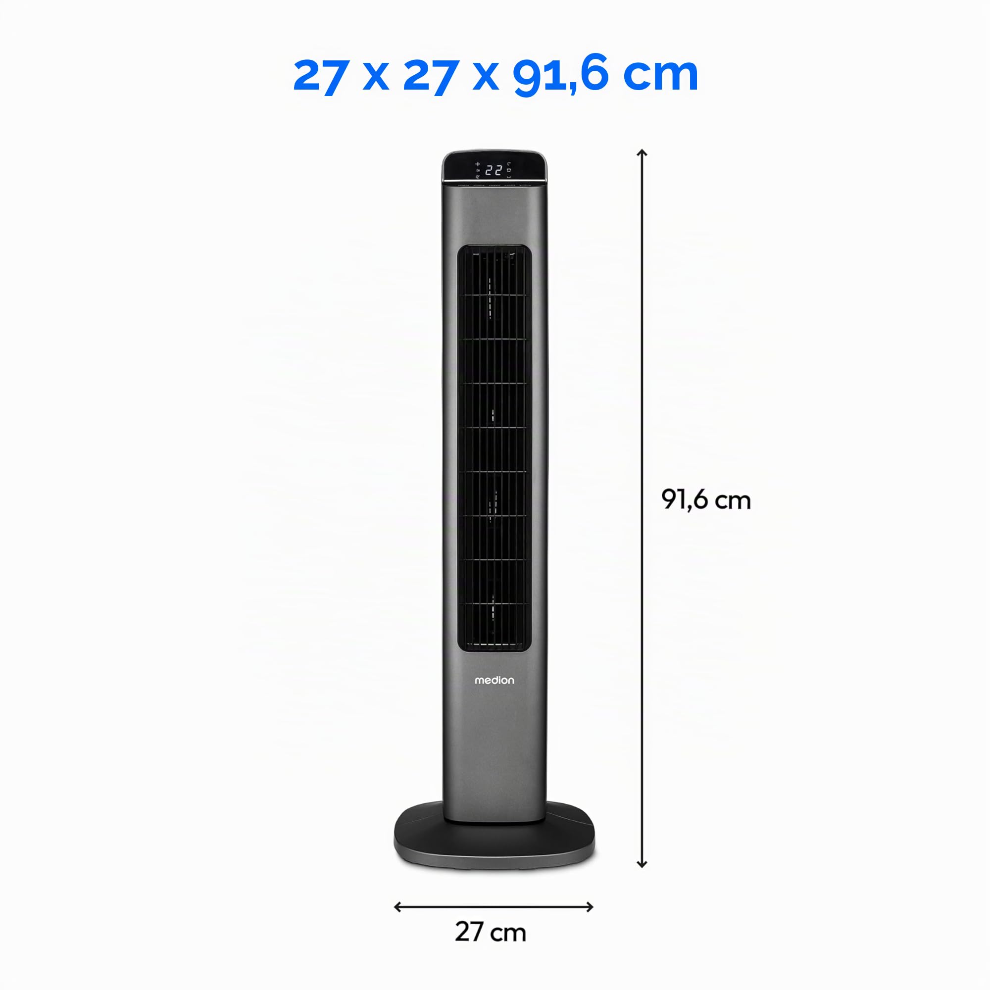 MEDION Ventilatore a torre MD10809, Ventilatore silenzioso con 5 livelli di velocità, Ventilatore portatile con telecomando, Ventilatore a colonna con rotazione di 80 gradi