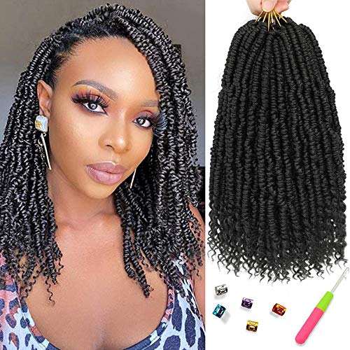 Spring Twist Crochet Hair Passion Twist 10 Inch 6 Packs Pre twisted Bomb Twist Braiding Hair Pre looped Short Bob Crochet Braids Synthetic Hair Extension (10 Inch, 1B#)