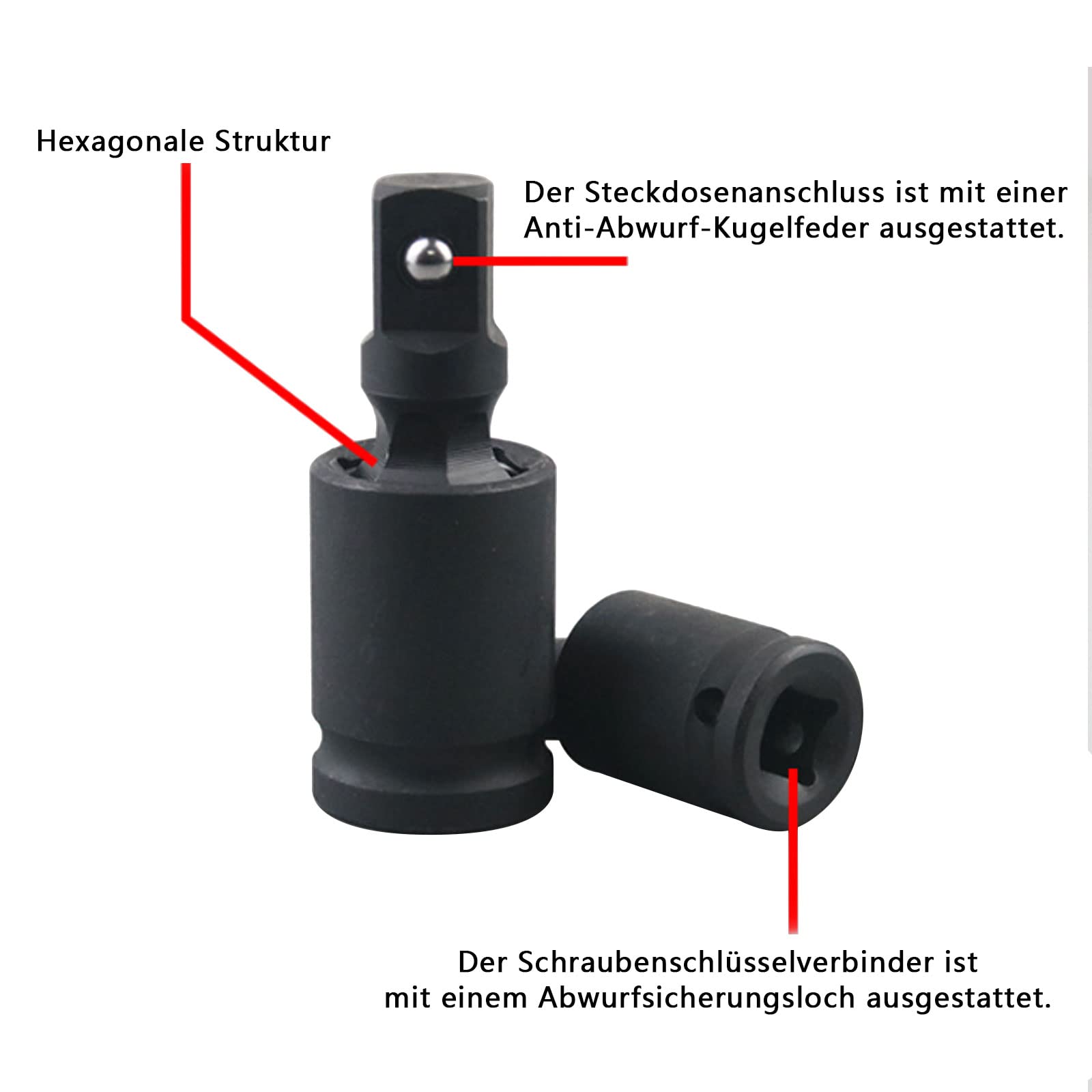 Doo Engy Kraft Kugelgelenk 1/2 1/4 3/8 Gelenksatz Gelenk Adapter Schlagschrauber Kardangelenk Nuss für Hand- und Schlagschrauberbetrieb mit Aufnahme für Arretierstift und Gummiring