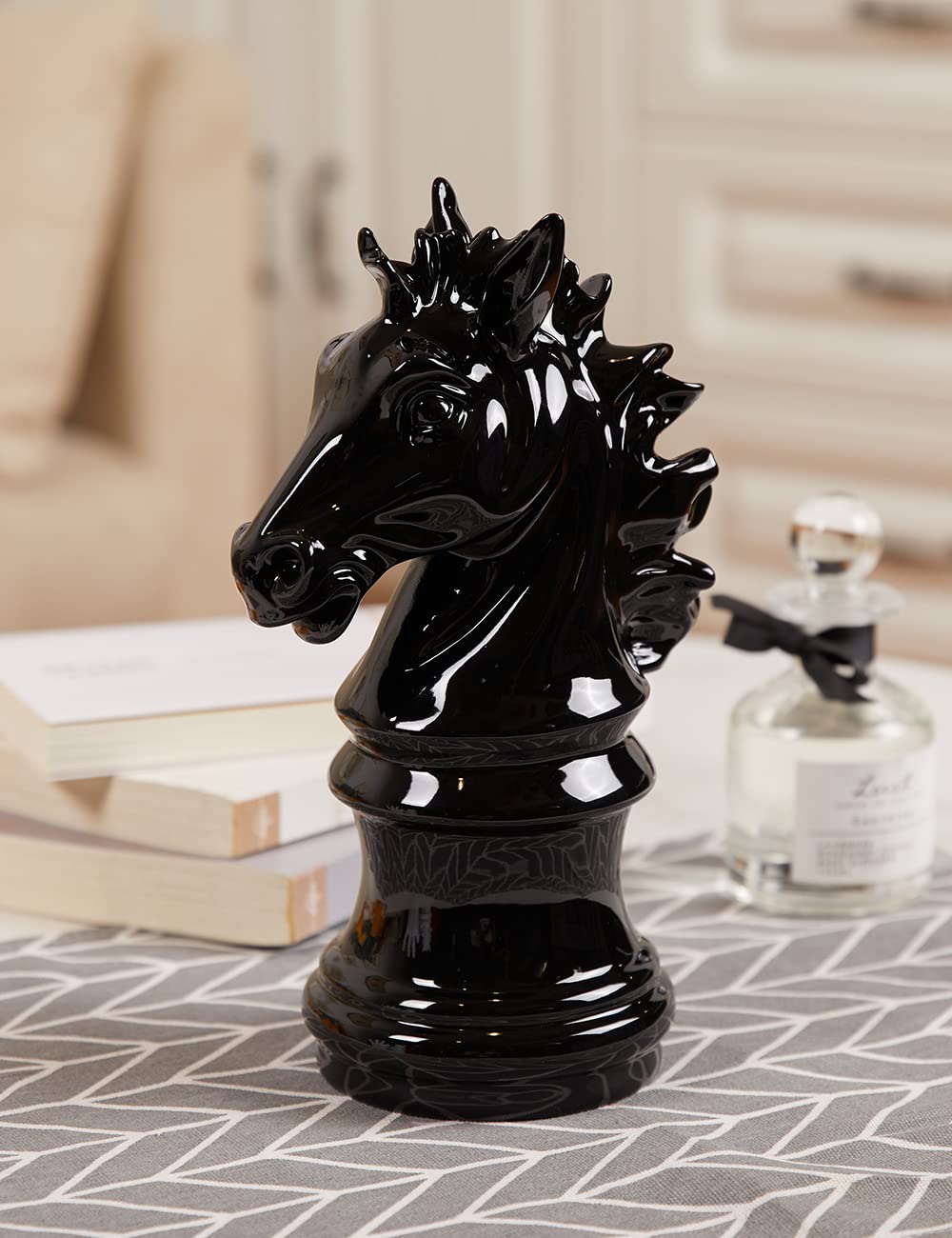 Scacchi Scultura Figurina Cavaliere Statuetta Regalo Moderna Decorazione Arte Casa Soprammobili Ornamento Resina Statua Nero 25cm