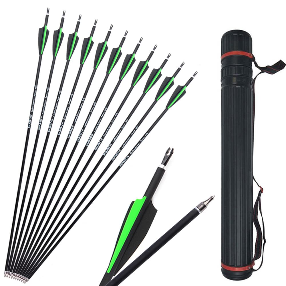 SHARROW 12pcs Flèches de Carbone 30 Pouces Flèches de Chasse Spine 500 pour Arc à Poulies et Arc Classique