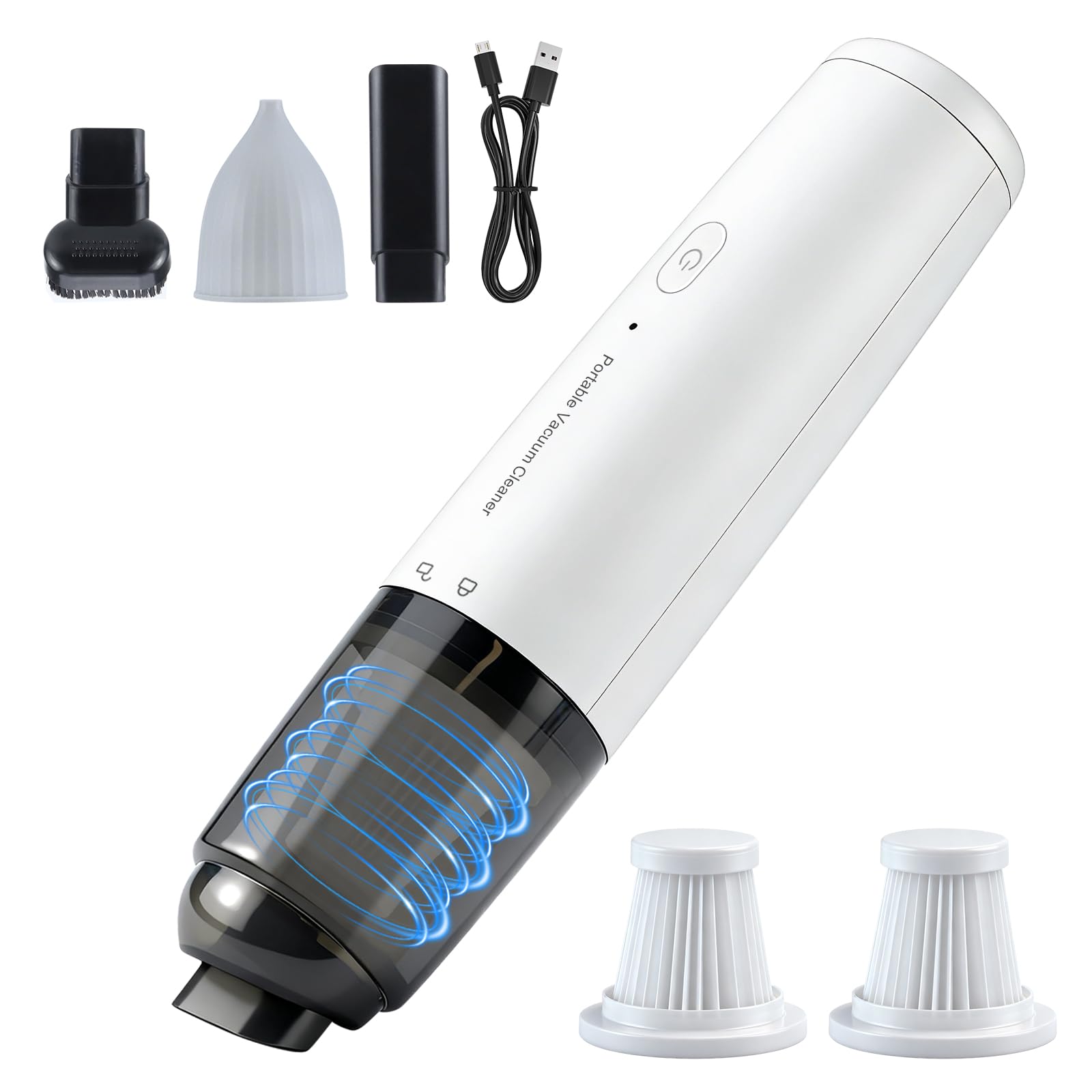 Aspirador de Mano Inalámbrico, Aspirador de Coche Portátil con Filtro HEPA, 2 Modos de Succión, Mini Aspirador de Mano para Coche, Hogar, Pelo de Mascotas, Escritorio, Teclado (Blanco)