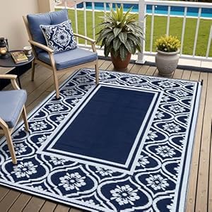 Outdoor Patio Rug 5'x8' Waterproof Outside Area Rugs Blue Reversible Plastic Straw Carpet for RV Deck Camping Entryance Porch Picnic Balcony Beach Outdoor Patio Rug 5×8 Waterproof Outside Area Rugs Blue Reversible Plastic Straw Carpet for RV Deck Camping Entryance Porch Picnic Balcony Beach