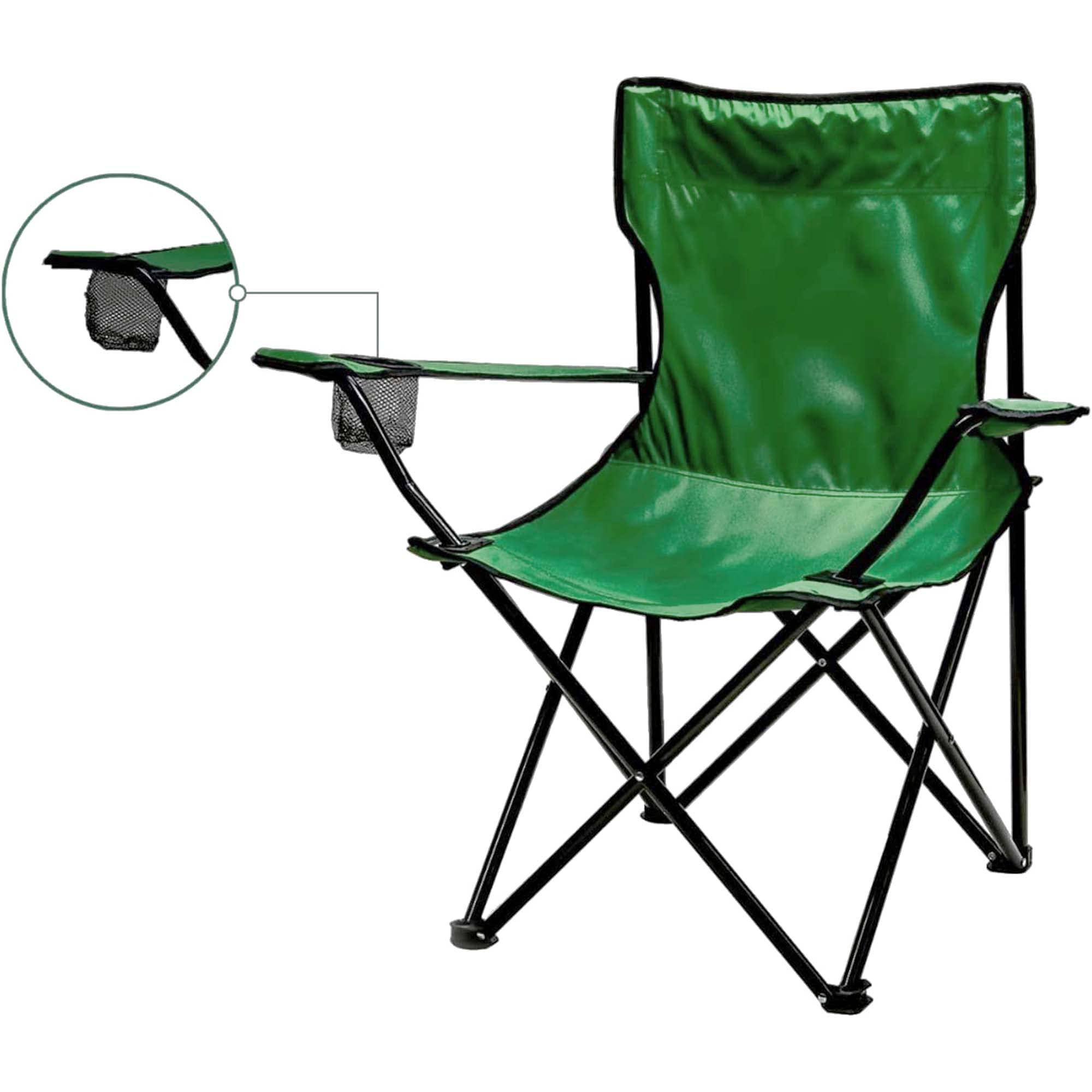 OVENTE Portable Camping Folding Chair with Heavy Duty Steel Frame, Arm Rest, Mesh Cup Holder and Carry Bag, Outdoor Foldable Seat Ideal for Fishing, Hiking, Travel, Picnic and Beach, Green CHR001G
