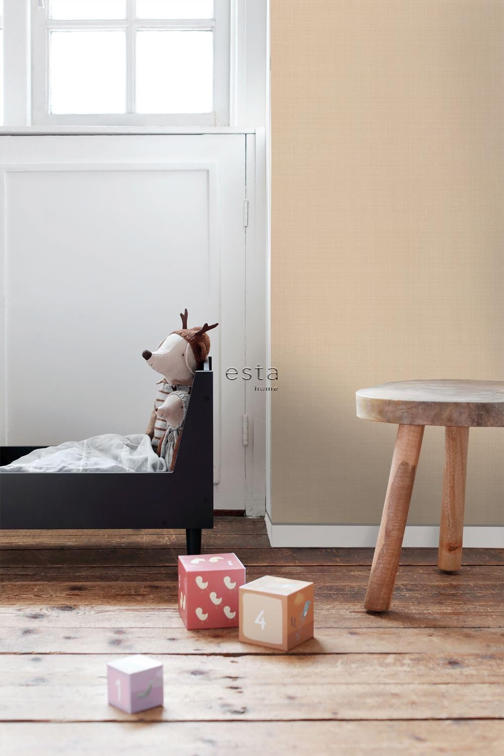 ESTAhome Tapeta lniana tekstura ciepły beż 53 cm x 10.05 m