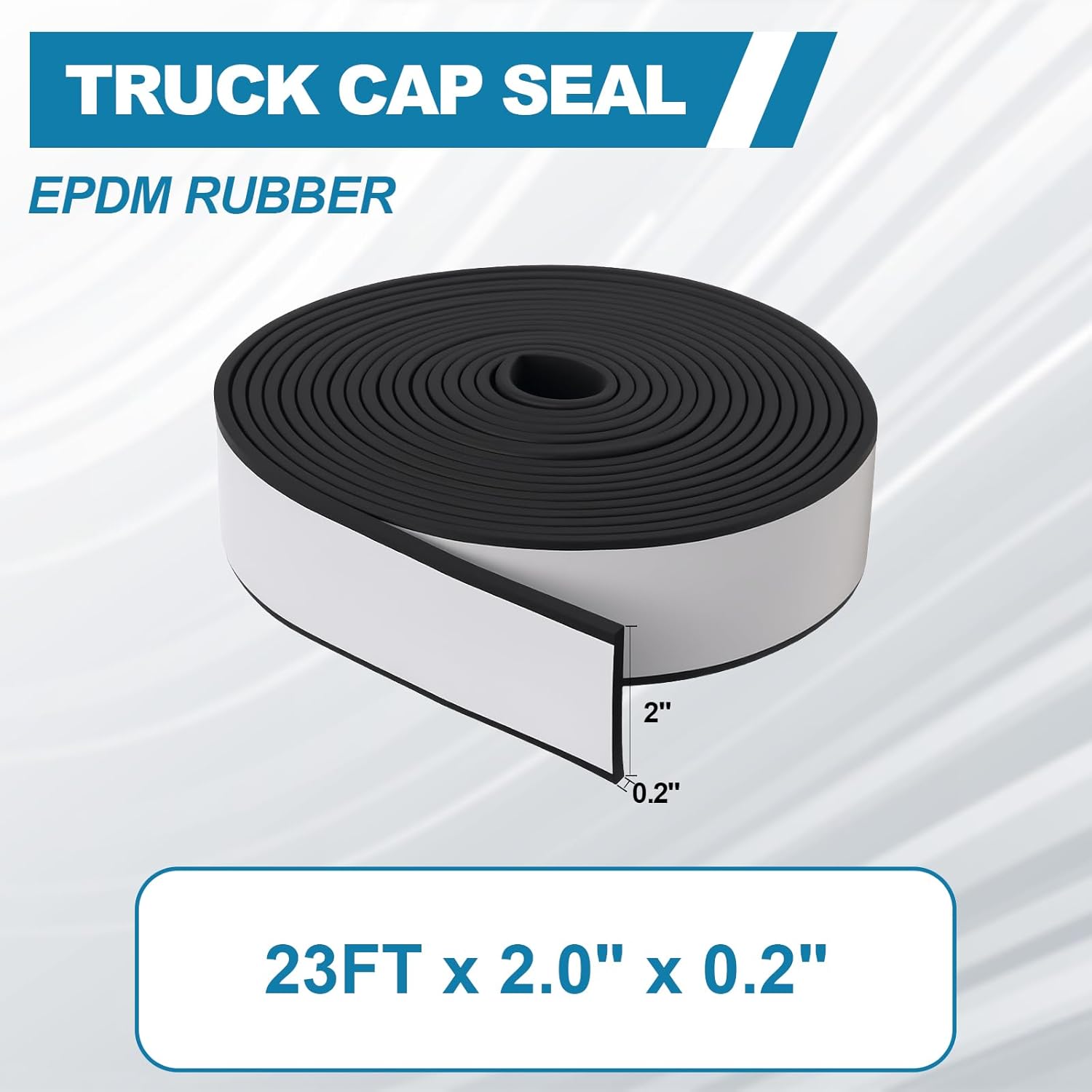 Camper Shell Seal 23FT, Truck Topper Seal for Truck Cap 200 lbs or Less (2" W x 0.2" H x 23' L), Heavy Duty EPDM Rubber with Adhesive by MCCKLE