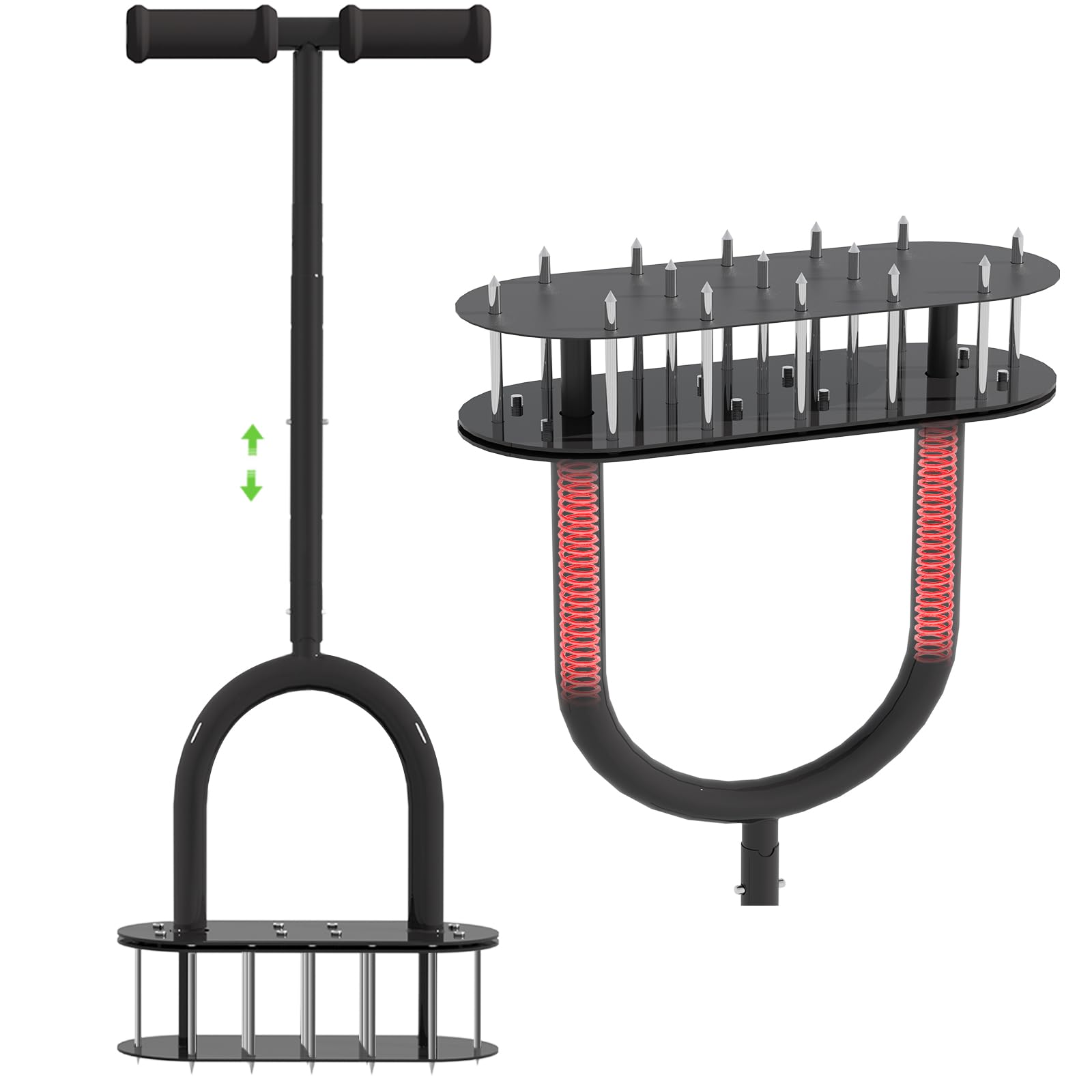 Lawn Aerator Spike Metal Automatic Dethatching Soil Aerating Lawn with 15 Iron Spikes, Pre-Assembled Grass Aerator Tools for Yard, Lawn Aeration, Garden Tool, Revives Lawn Health, Black