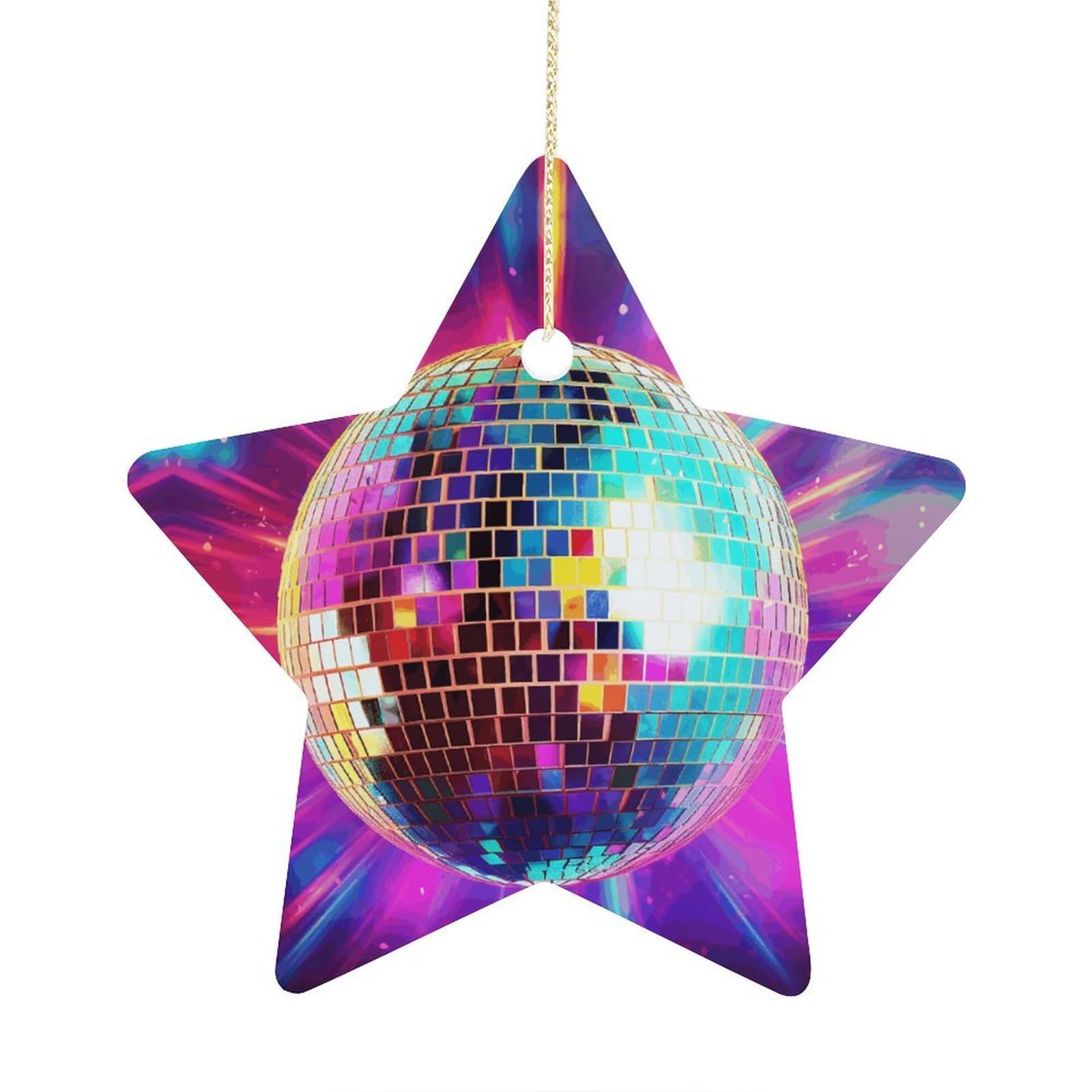 Space Disco Ball Stars Ornaments Ceramic Christmas Tree Hanging Light in Weight Christmas Star Pendants Funny Double-Sided Printed Xmas Ornaments for Gifts