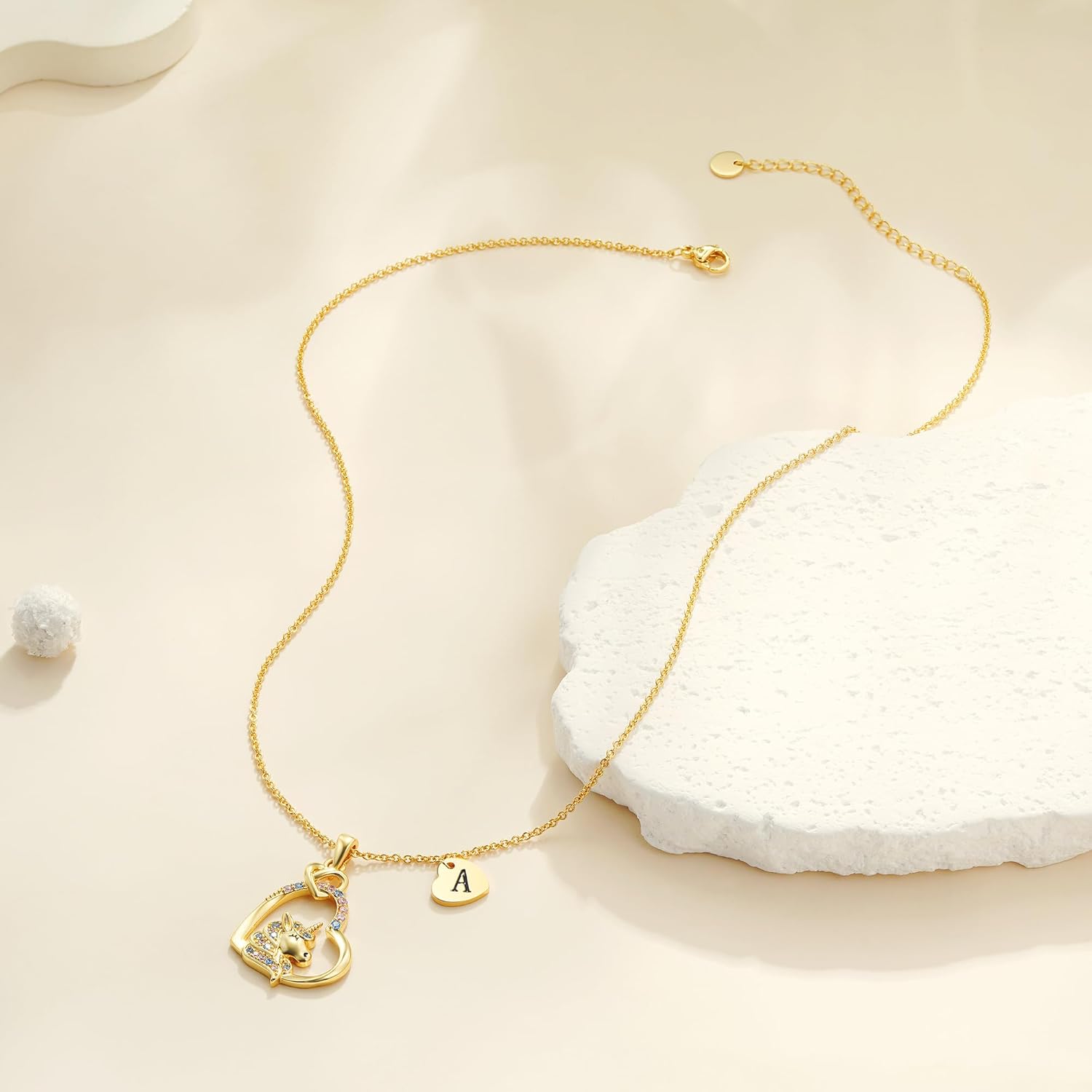 C-leen Unicorn Necklace Gifts for Girls Kids - Colorful CZ Heart Initial Pendant Necklaces Unicorn Gifts Jewelry Christmas Birthday Gifts for Girls - Image 3