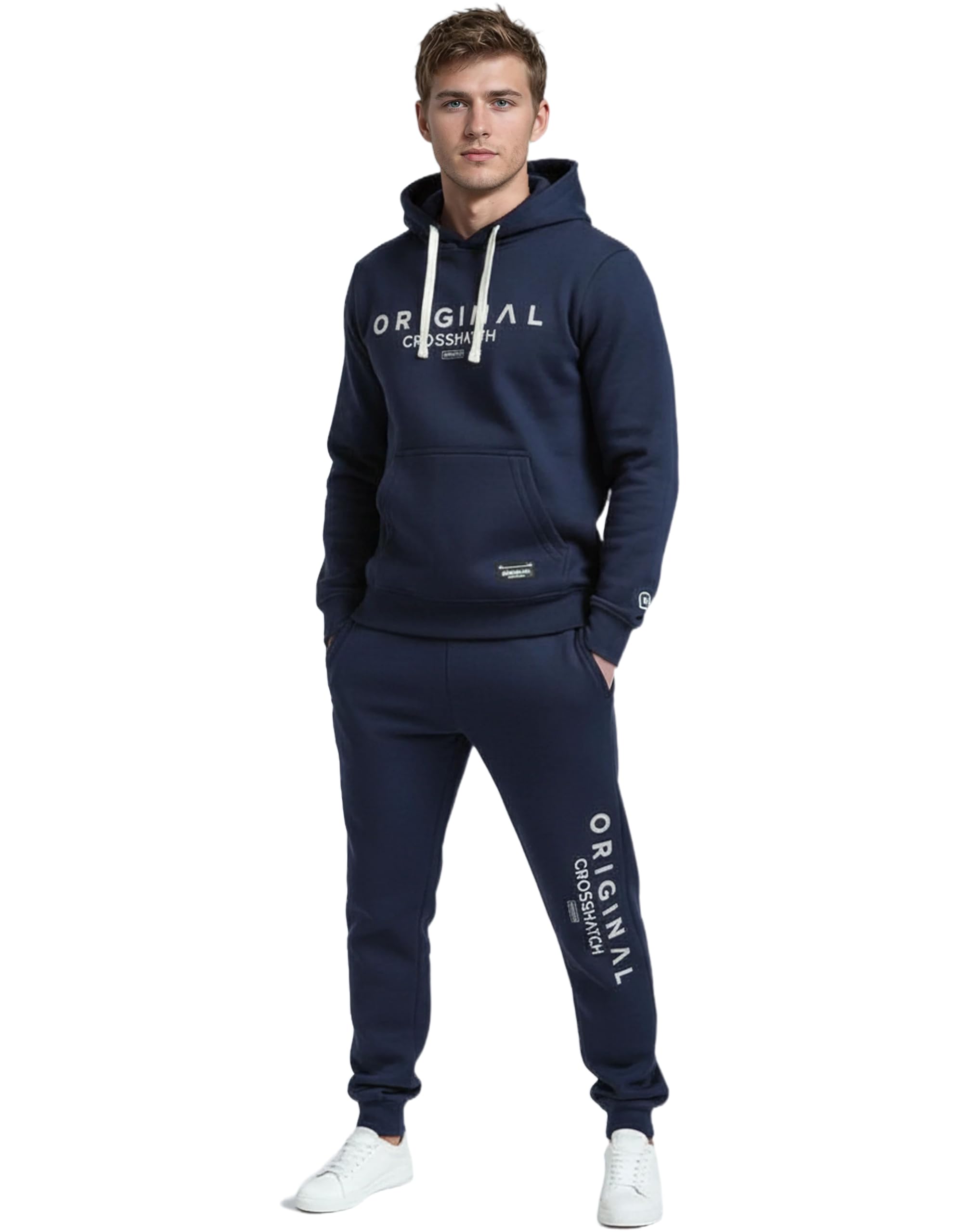 Crosshatch full tracksuit Hooded Fleece Sweatshirt Hoodie Jacket Sweatpants Joggers by Jeanbase Navy XXL