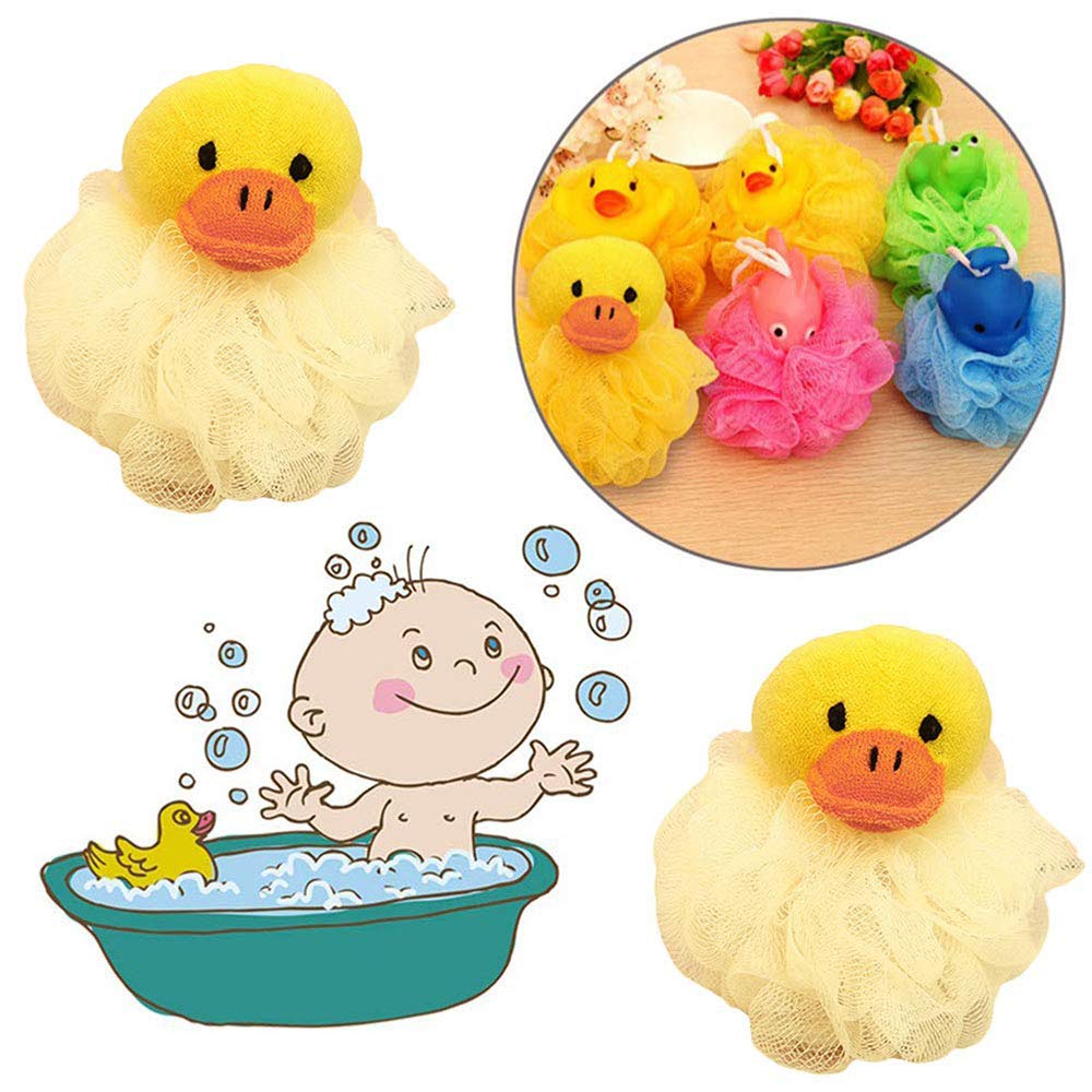4 Pezzi Animale Bagno Doccia Spugna,Palla da Bagno con Peluche e Rete,Spugne da Bagno per Bambini in Mesh con Animali Domestici, Adatte per Accessori da Bagno per Bambini